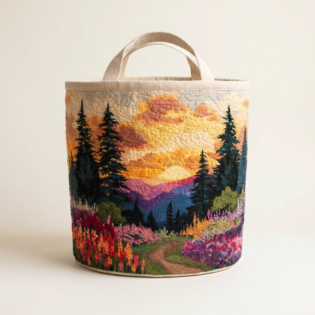 Quilted Laundry Basket - Pines at Sunset, studio photo
