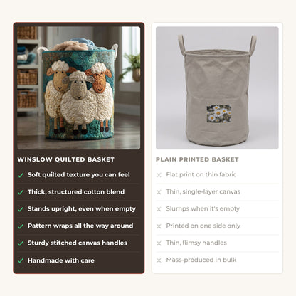 Quilted Laundry Basket - Plush Parade compared with a plain printed basket
