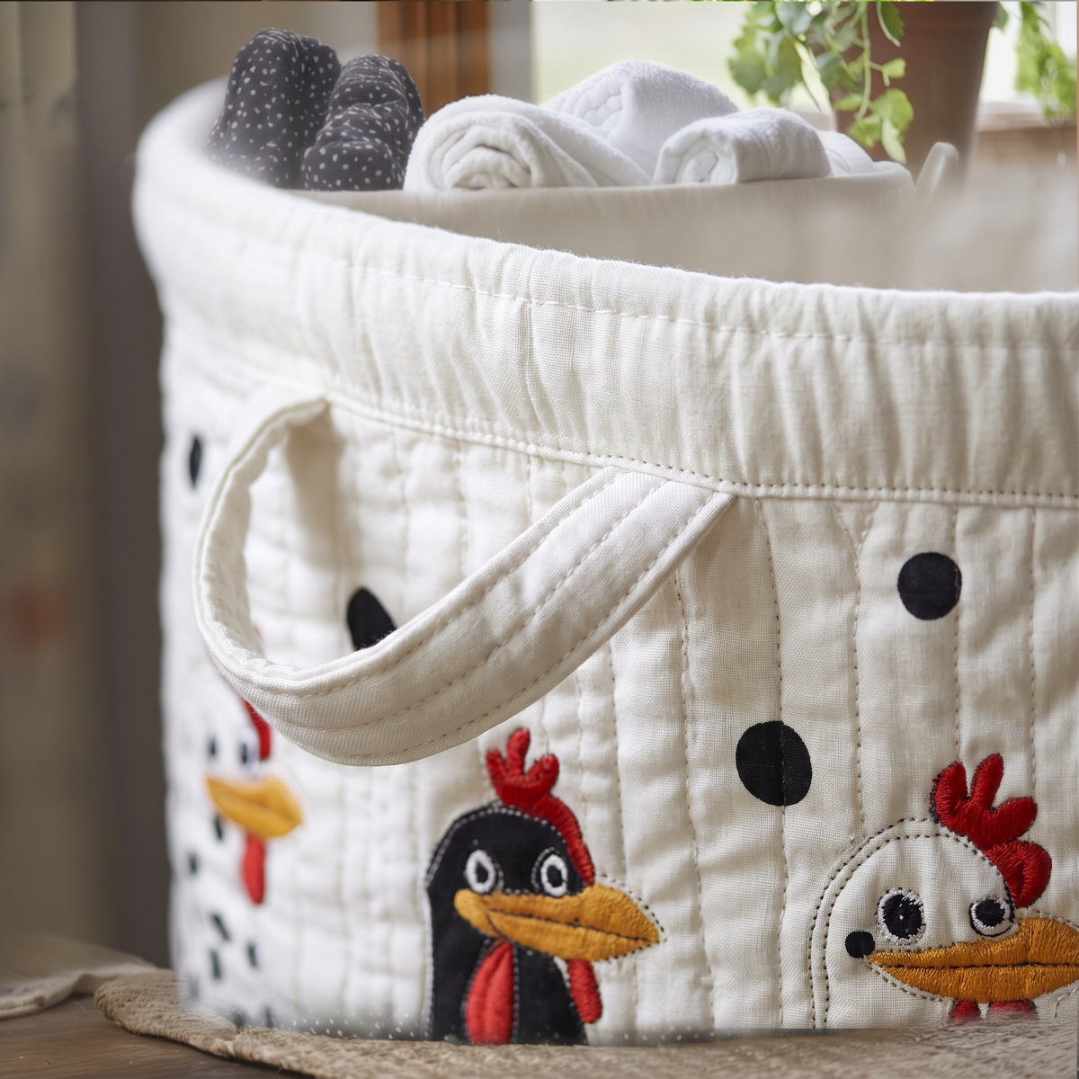 Quilted Laundry Basket - Polka Dots