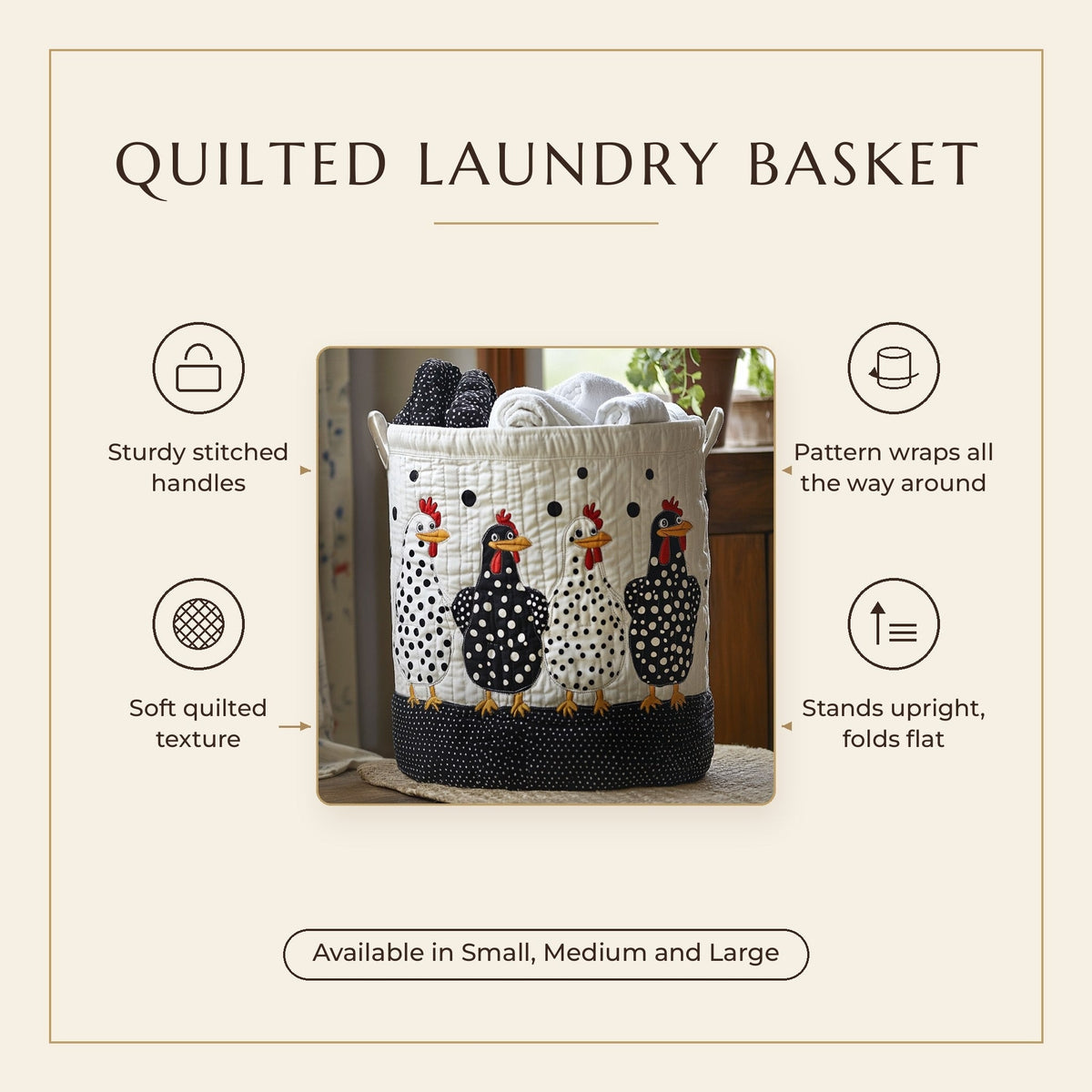 Quilted Laundry Basket - Polka Dots features infographic