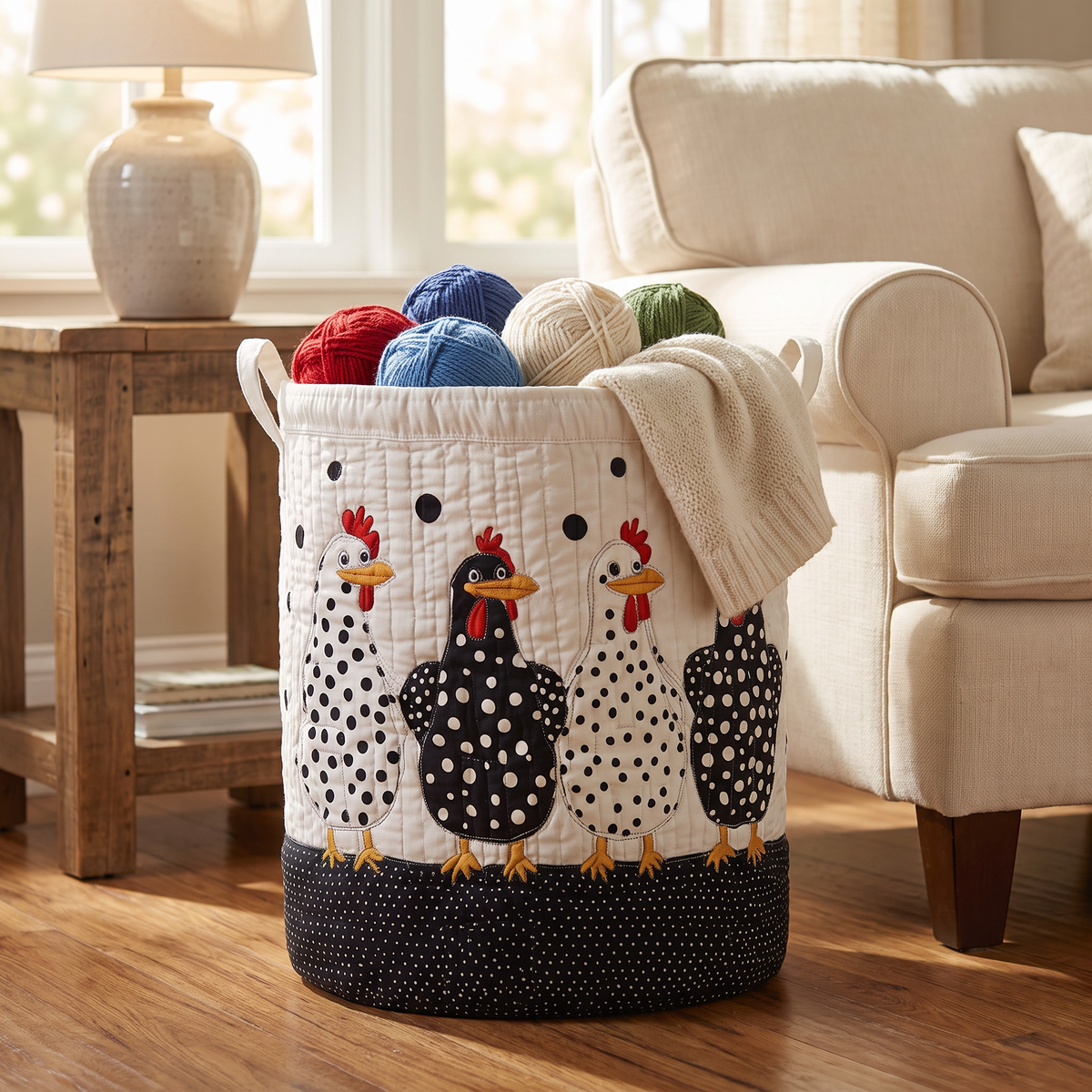 Quilted Laundry Basket - Polka Dots