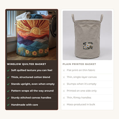 Quilted Laundry Basket - Prairie at Dawn compared with a plain printed basket
