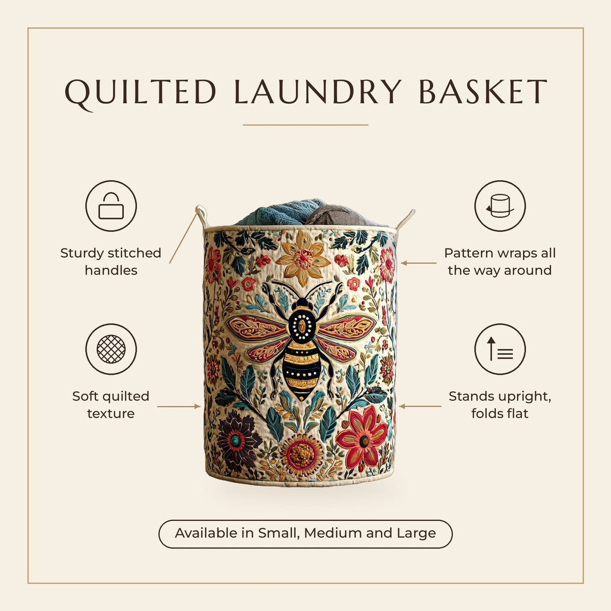 Quilted Laundry Basket - Prairie Spirit features infographic