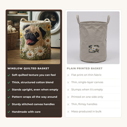 Quilted Laundry Basket - Pug Among the Daisies compared with a plain printed basket