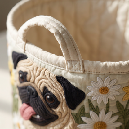 Quilted Laundry Basket - Pug Among the Daisies