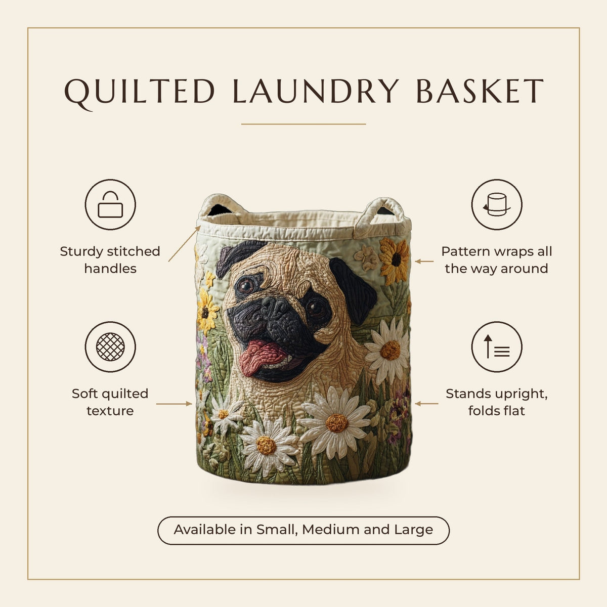 Quilted Laundry Basket - Pug Among the Daisies features infographic