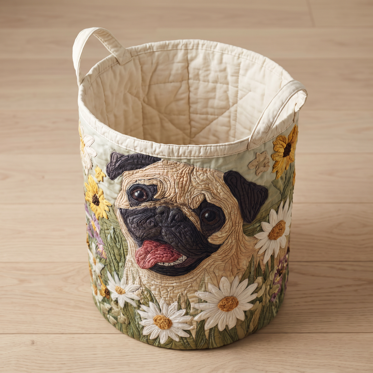 Quilted Laundry Basket - Pug Among the Daisies