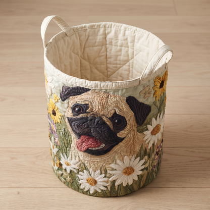 Quilted Laundry Basket - Pug Among the Daisies