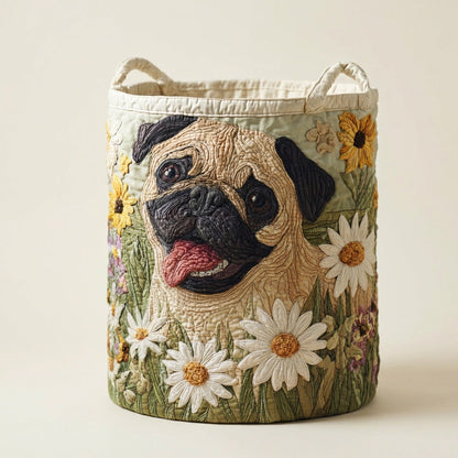Quilted Laundry Basket - Pug Among the Daisies, studio photo