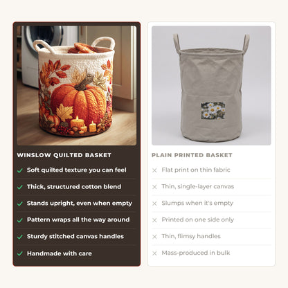 Quilted Laundry Basket - Pumpkin compared with a plain printed basket