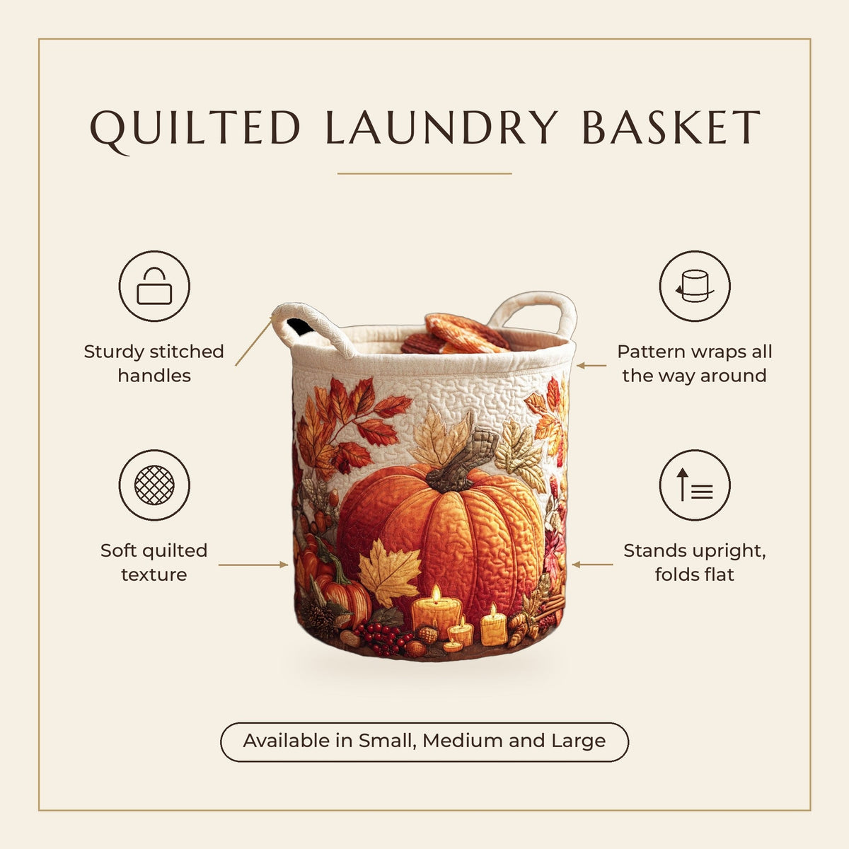 Quilted Laundry Basket - Pumpkin features infographic