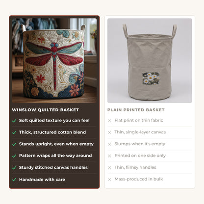 Quilted Laundry Basket - Pure Dragonfly compared with a plain printed basket