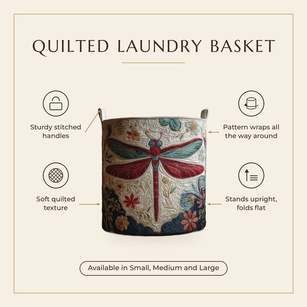 Quilted Laundry Basket - Pure Dragonfly features infographic