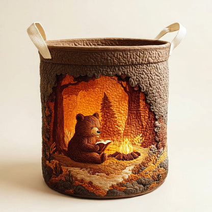 Quilted Laundry Basket - Reading Bear, studio photo
