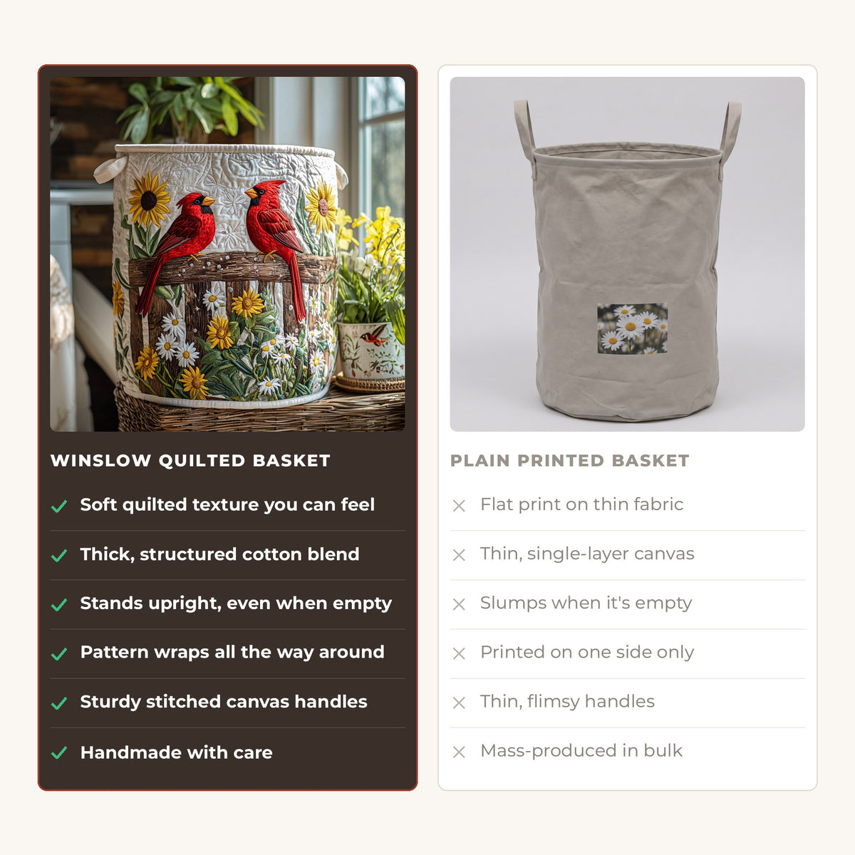 Quilted Laundry Basket - Red Branch compared with a plain printed basket