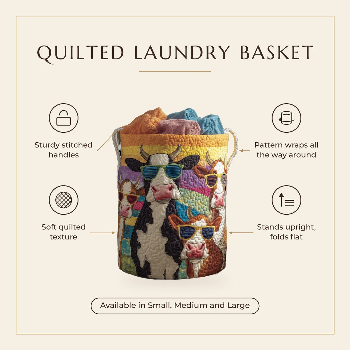 Quilted Laundry Basket - Relaxed Mind features infographic