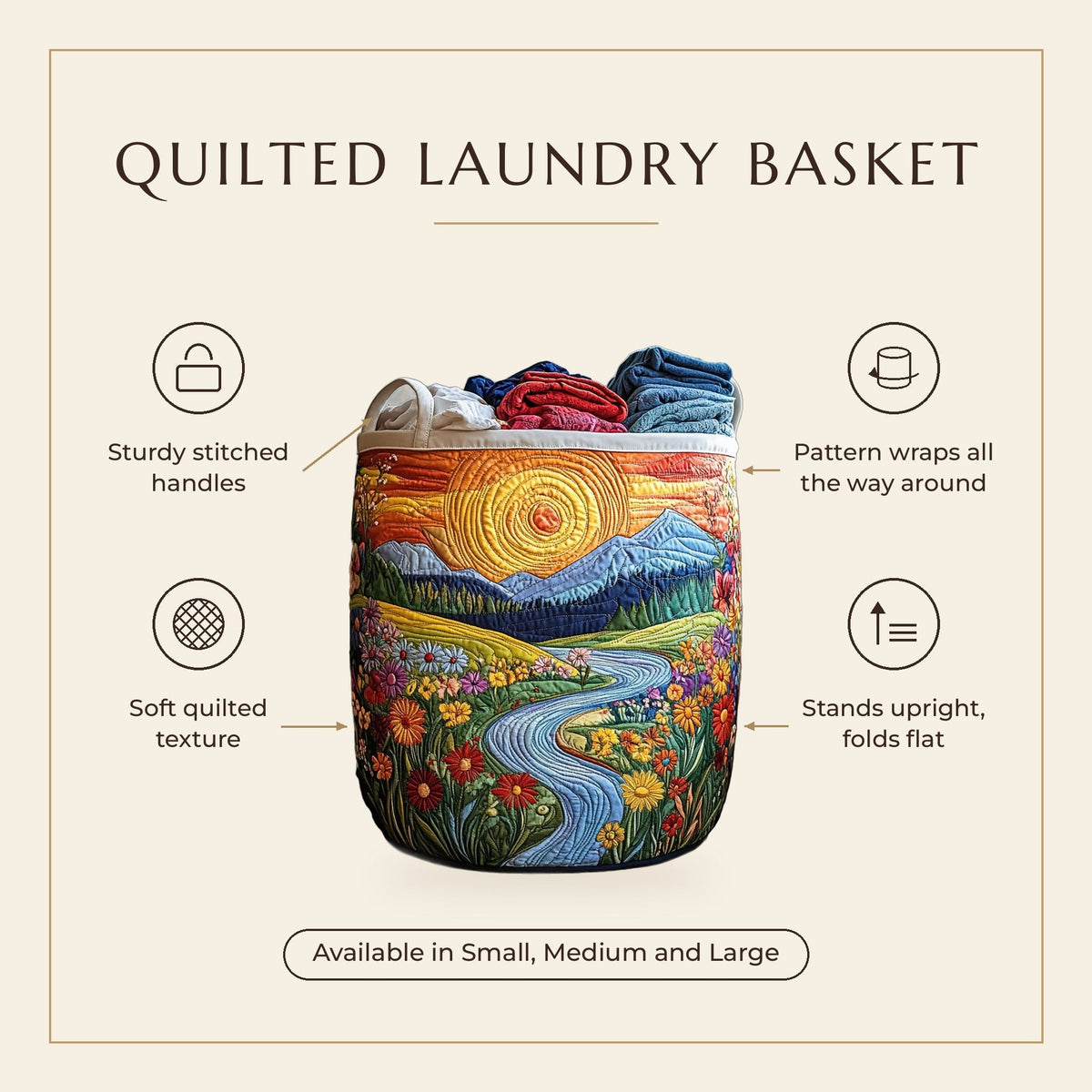 Quilted Laundry Basket - River Blossom features infographic