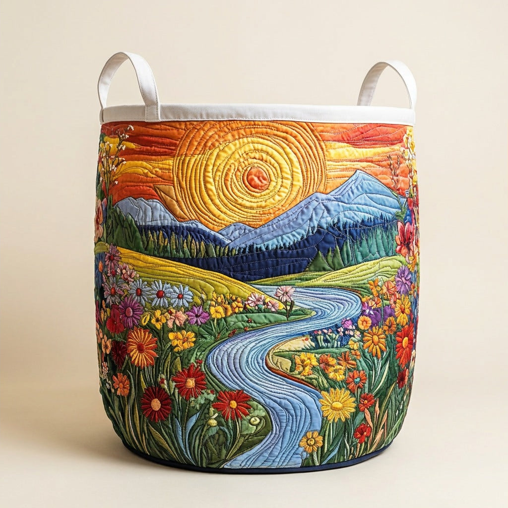 Quilted Laundry Basket - River Blossom, studio photo