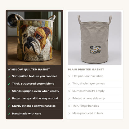 Quilted Laundry Basket - Rustic Bulldog compared with a plain printed basket