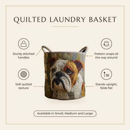 Quilted Laundry Basket - Rustic Bulldog features infographic