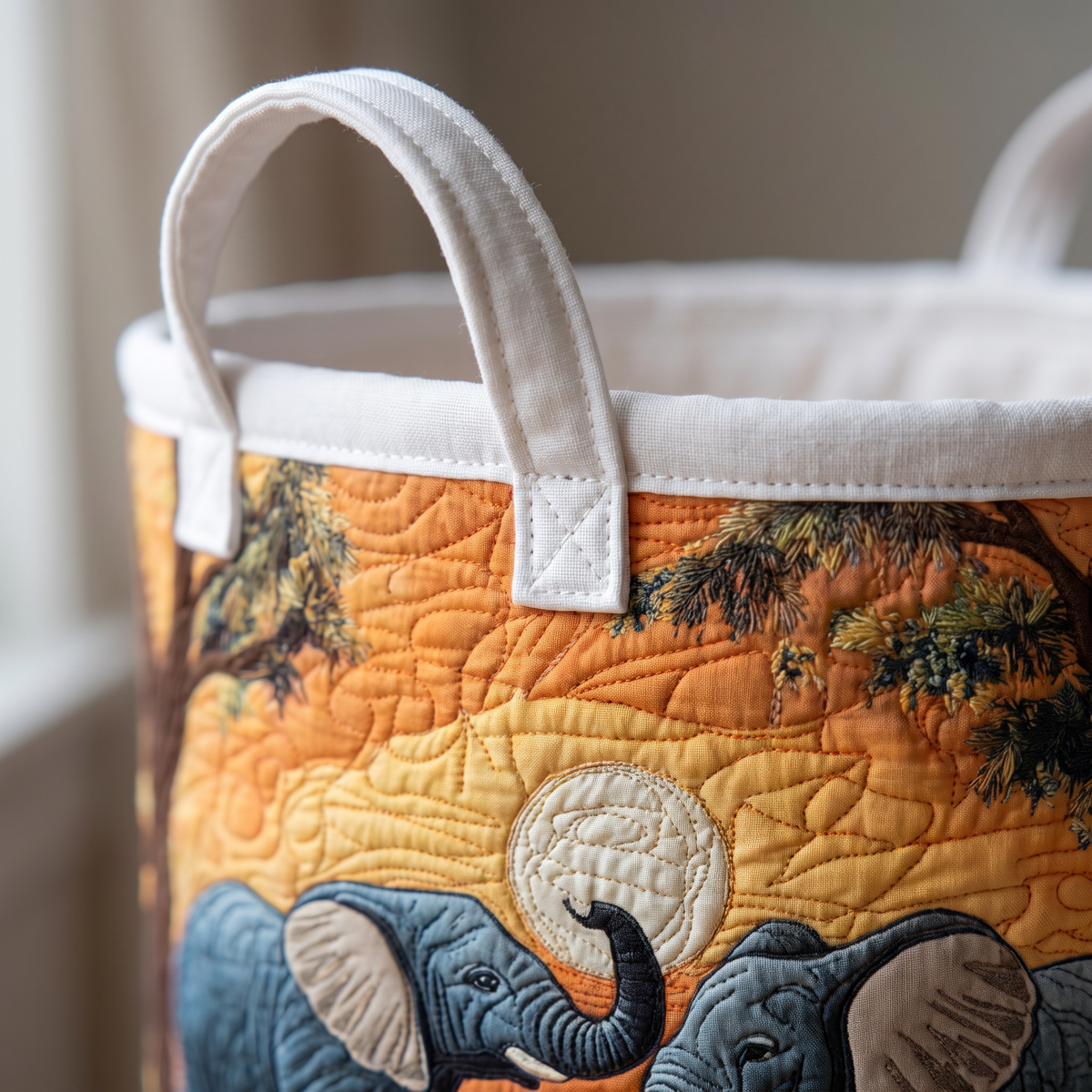 Quilted Laundry Basket - Rustic Elephant