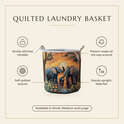 Quilted Laundry Basket - Rustic Elephant features infographic