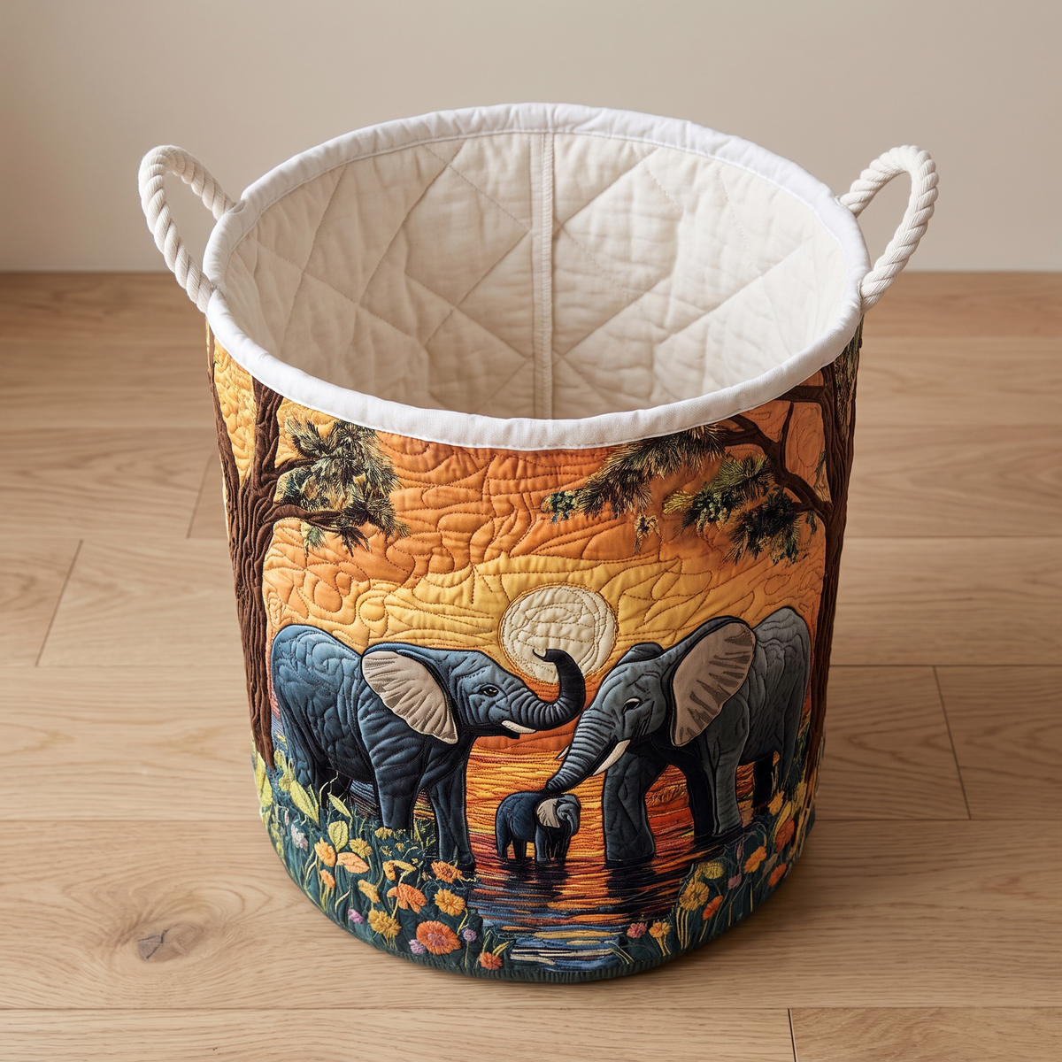 Quilted Laundry Basket - Rustic Elephant