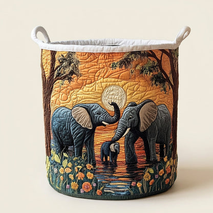 Quilted Laundry Basket - Rustic Elephant, studio photo