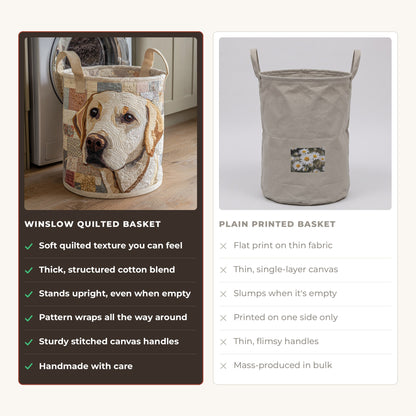 Quilted Laundry Basket - Rustic Labrador compared with a plain printed basket