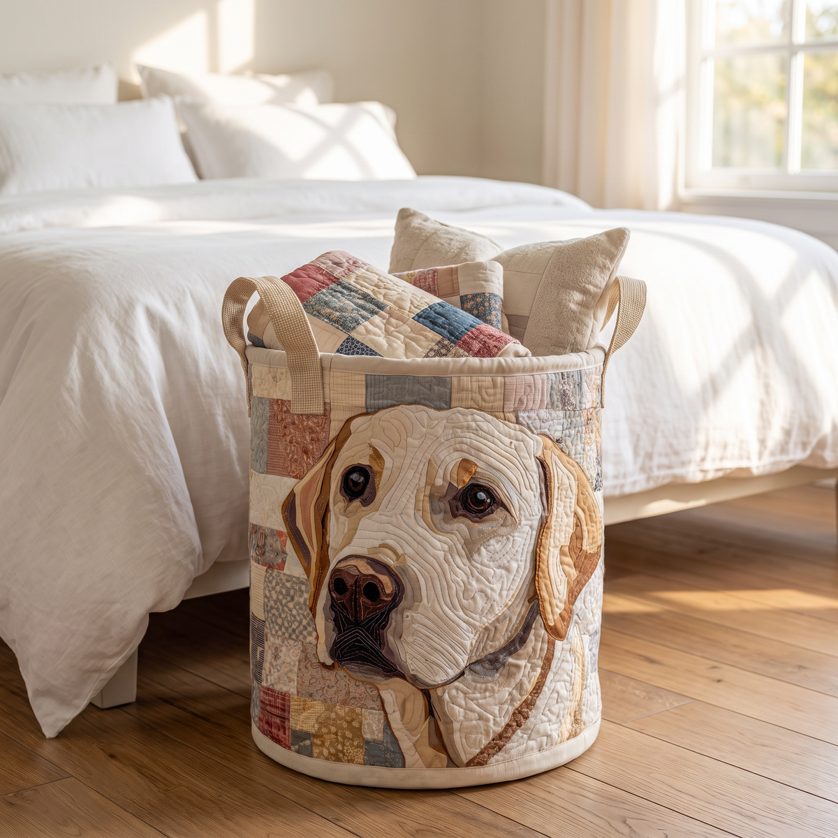 Quilted Laundry Basket - Rustic Labrador