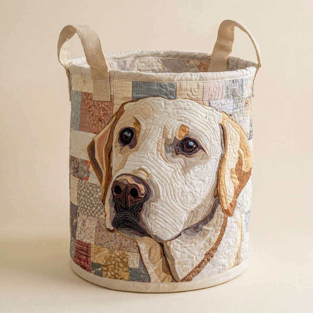 Quilted Laundry Basket - Rustic Labrador, studio photo
