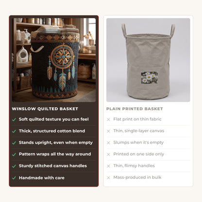 Quilted Laundry Basket - Sacred Dreams compared with a plain printed basket