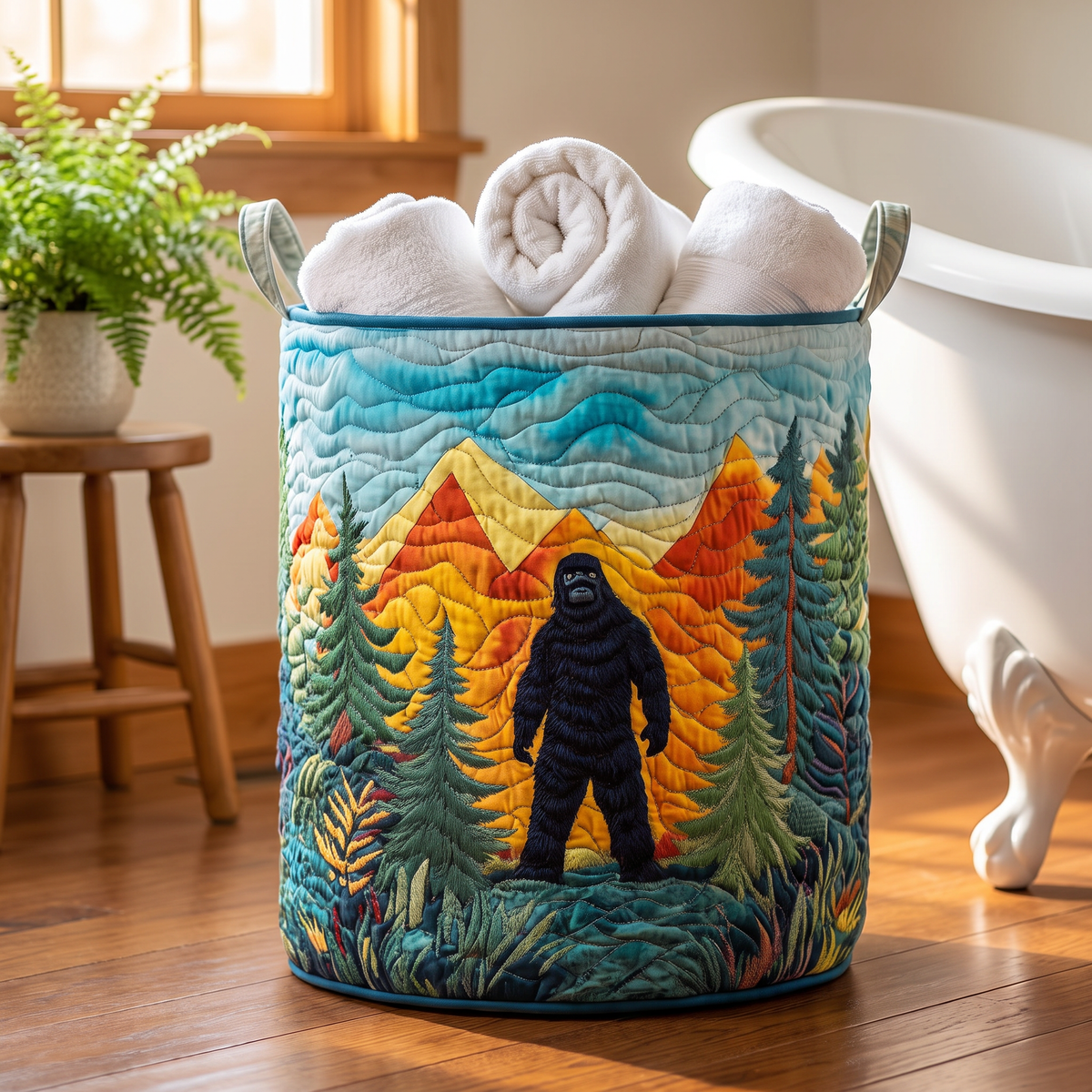Quilted Laundry Basket - Sasquatch from the Mountains