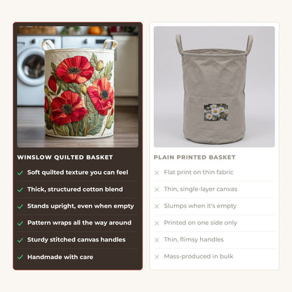 Quilted Laundry Basket - Scarlet Poppy Dream compared with a plain printed basket