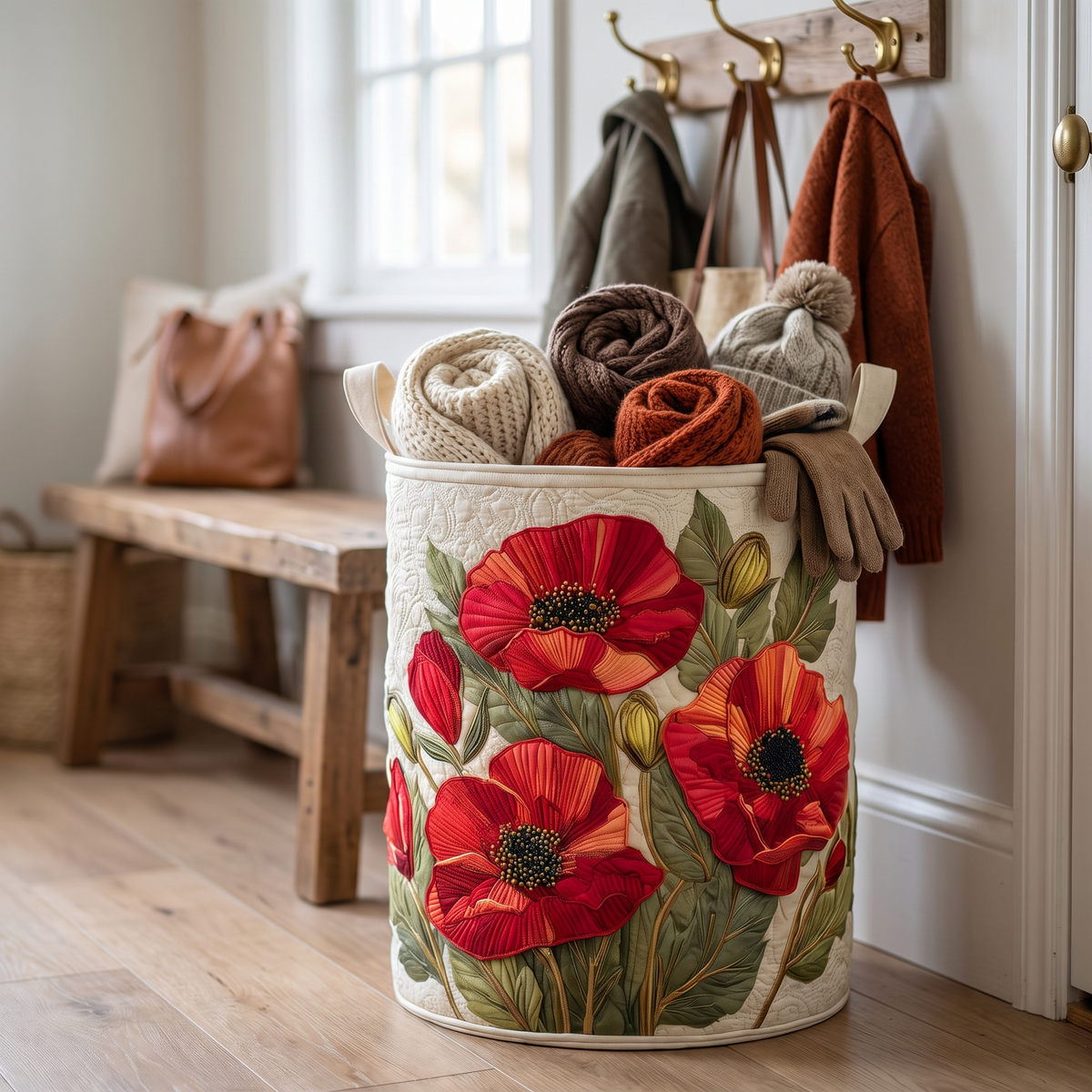 Quilted Laundry Basket - Scarlet Poppy Dream