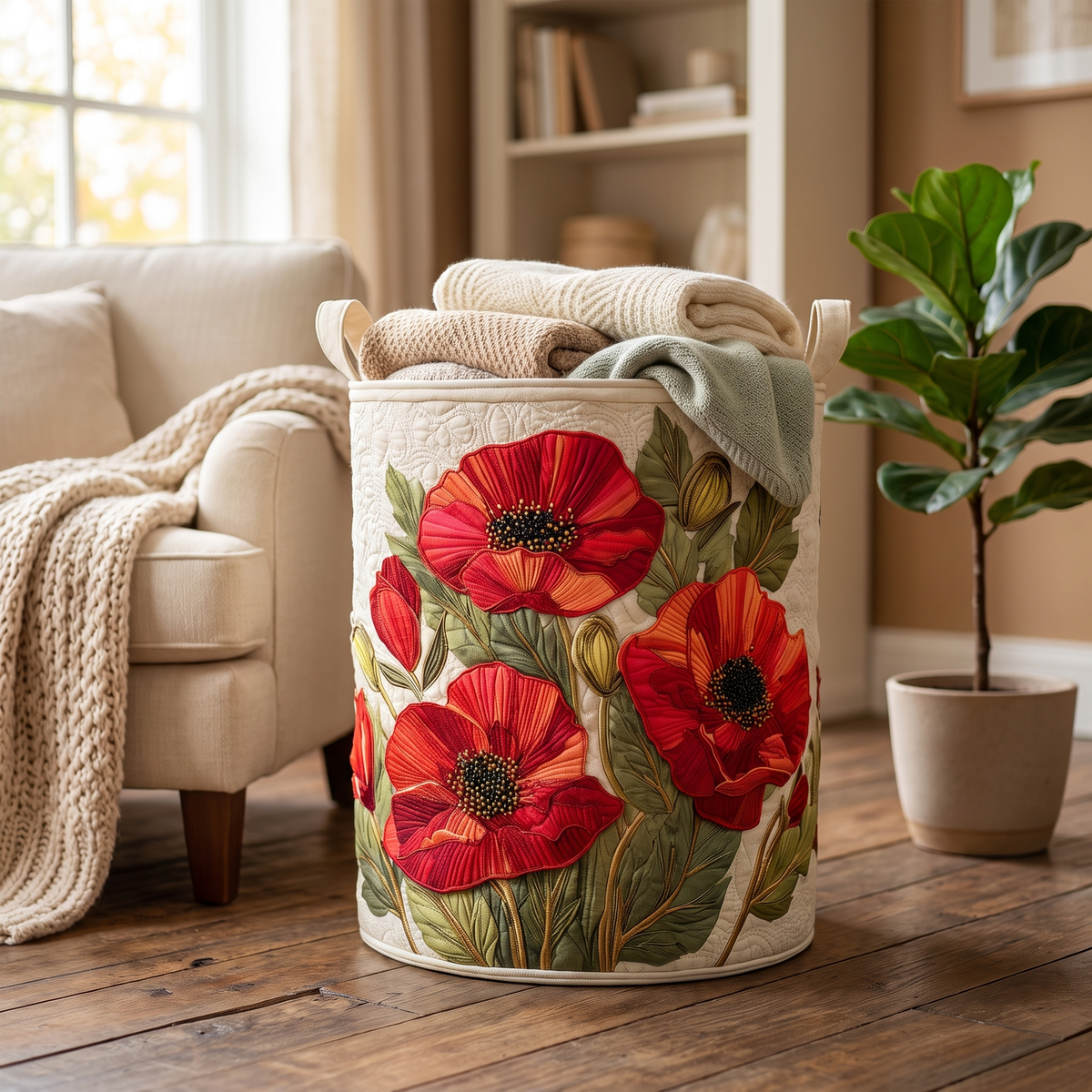 Quilted Laundry Basket - Scarlet Poppy Dream