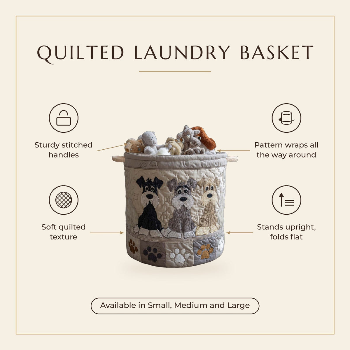Quilted Laundry Basket - Schnauzer Sketch features infographic