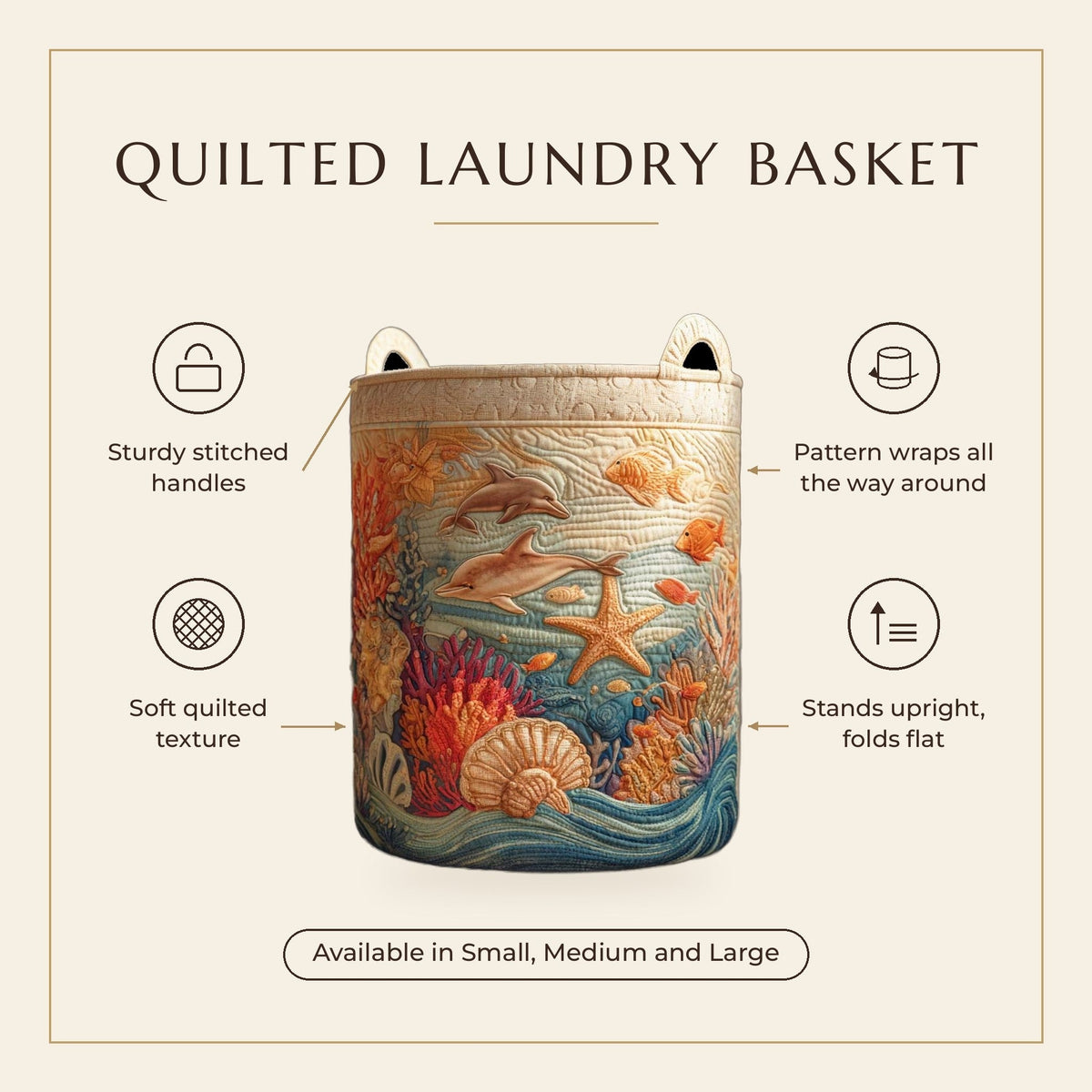 Quilted Laundry Basket - Sea Breeze features infographic