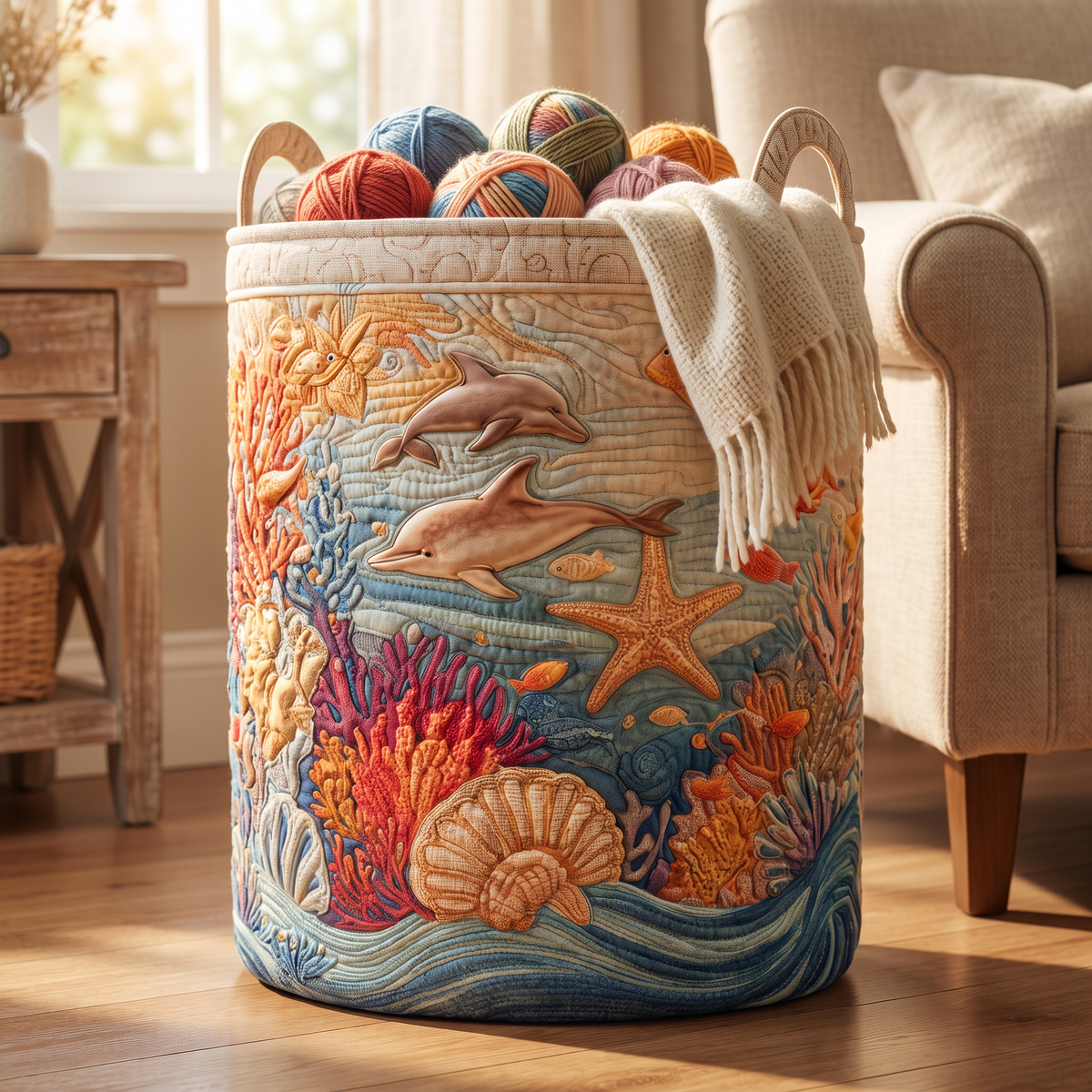 Quilted Laundry Basket - Sea Breeze