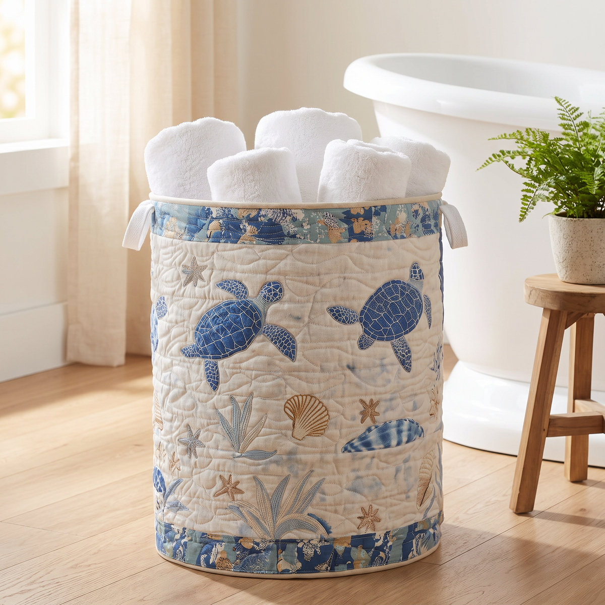 Quilted Laundry Basket - Sea Turtle