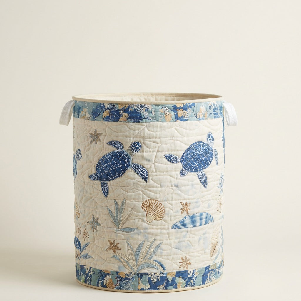 Quilted Laundry Basket - Sea Turtle, studio photo