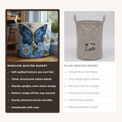 Quilted Laundry Basket - Serene Charm compared with a plain printed basket