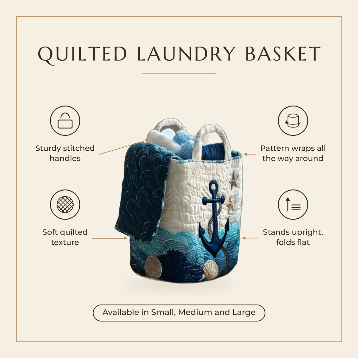 Quilted Laundry Basket - Set Sail features infographic