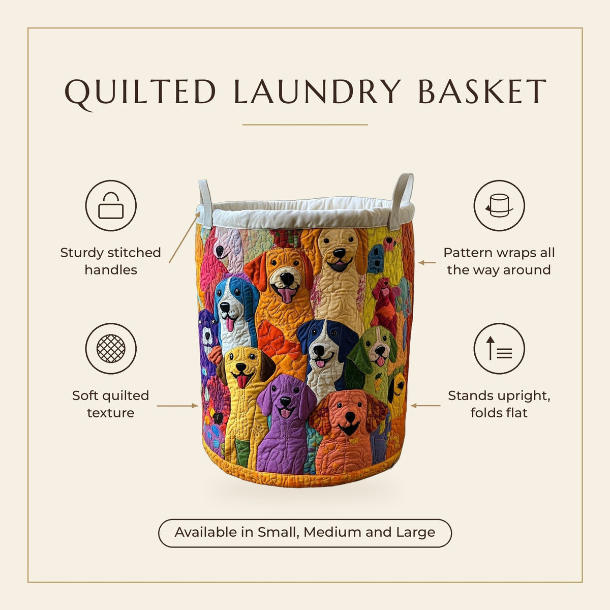 Quilted Laundry Basket - Shining Dogs features infographic