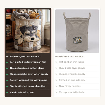 Quilted Laundry Basket - Sleeping Schnauzer compared with a plain printed basket