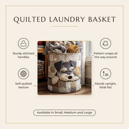 Quilted Laundry Basket - Sleeping Schnauzer features infographic