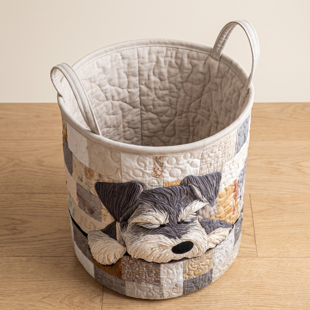 Quilted Laundry Basket - Sleeping Schnauzer
