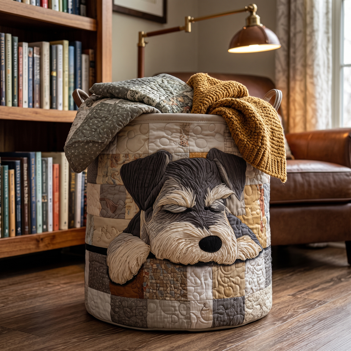 Quilted Laundry Basket - Sleeping Schnauzer