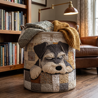 Quilted Laundry Basket - Sleeping Schnauzer
