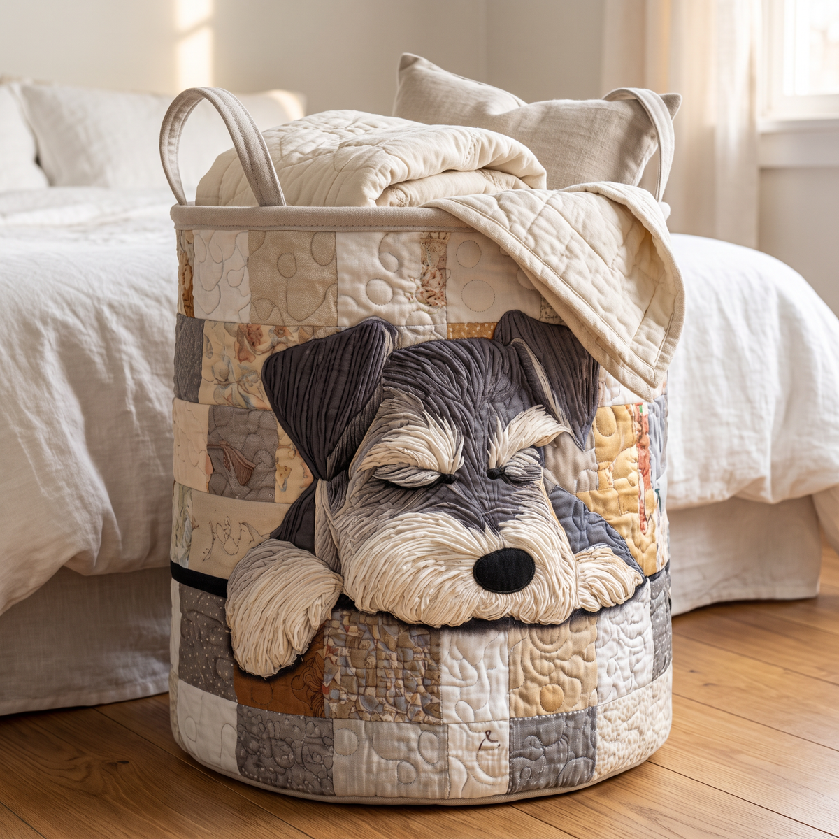 Quilted Laundry Basket - Sleeping Schnauzer